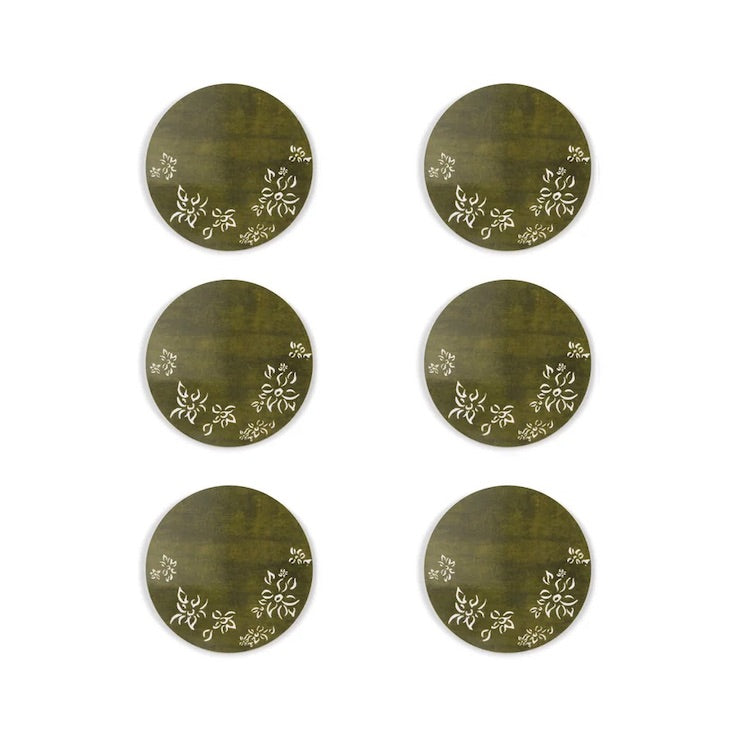 The Voyage Dubai - Summerill and Bishop Set of Six Falling Flower Cork-Backed Coasters in Avocado Green