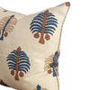 The Voyage Dubai. A charming square cushion crafted from Penny Morrison's playful Gobi Blue print linen finished with a cream and blue striped piping and concealed zip. The perfect addition to a sofa, armchair or bed.