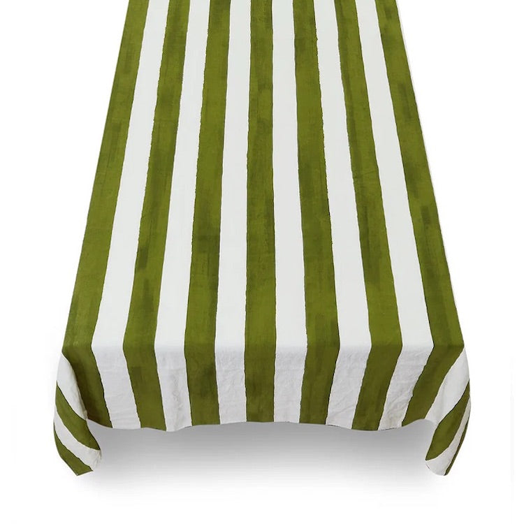 The Voyage Dubai Summerill and Bishop Green Stripe Linen Tablecloth