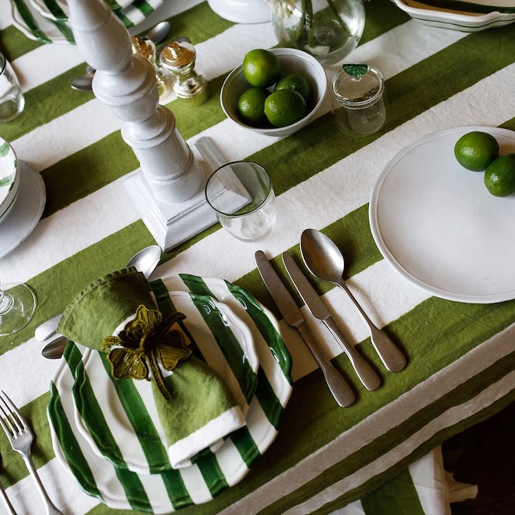 The Voyage Dubai - Summerill and Bishop Stripe Linen Napkins in White & Green - Set of Two