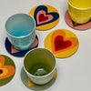 The Voyage Dubai - Summerill and Bishop Set of Six Heart Cork-Backed Coasters in Mixed Colours