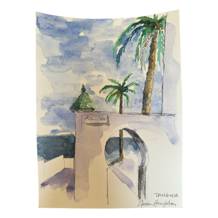 The Voyage Dubai - Tangier Watercolour #1  A series of original watercolour sketches depicting scenes from Tangier, painted by renowned Interior Designer and artist Gavin Houghton for The Voyage Dubai