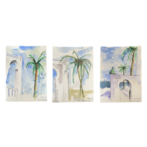 The Voyage Dubai - Tangier Watercolour #2  A series of original watercolour sketches depicting scenes from Tangier, painted by renowned Interior Designer and artist Gavin Houghton for The Voyage Dubai.