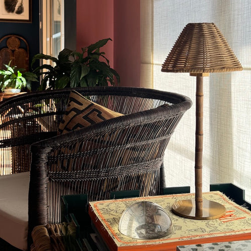 The Voyage Dubai - Wireless Bamboo &amp; Rattan Table Lamp  A great option for all those areas with no access to plugs or simply when you do not wish to see unsightly wires and cables, the wireless bamboo and rattan table lamp looks great both indoors and outdoors and is a great alternative/addition to candles for evening table settings.