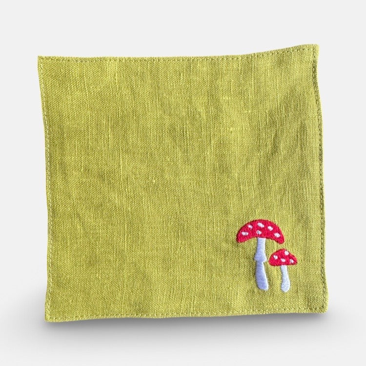 The Voyage Dubai - Magic Mushrooms Cocktail Napkins in Chartreuse A beautiful set of cocktail napkins handcrafted from 100% European linen that has been stonewashed and softened giving them a wonderful, luxurious feel.