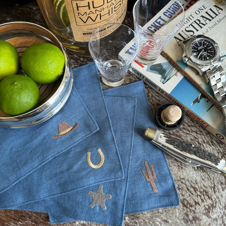 The Voyage Dubai - Off the Wagon Cocktail Napkins in Denim Set of 4