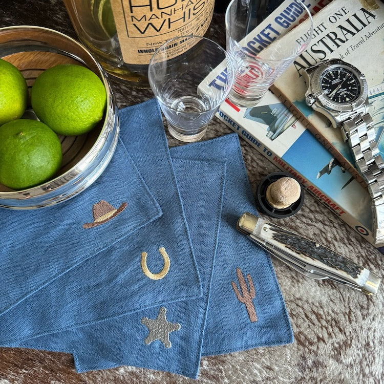 The Voyage Dubai - Off the Wagon Cocktail Napkins in Denim Set of 4