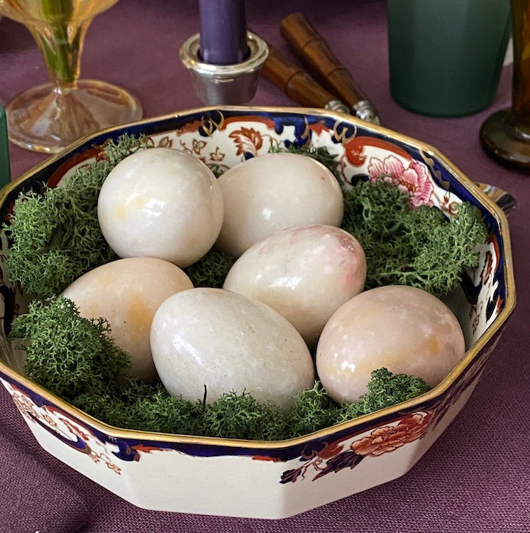 The Voyage Dubai - Set of Six Hand Carved Natural Alabaster Eggs - A chic Spring or Easter centrepiece, these beautiful, hand carved, marbled alabaster eggs come in various shades of pink and white.