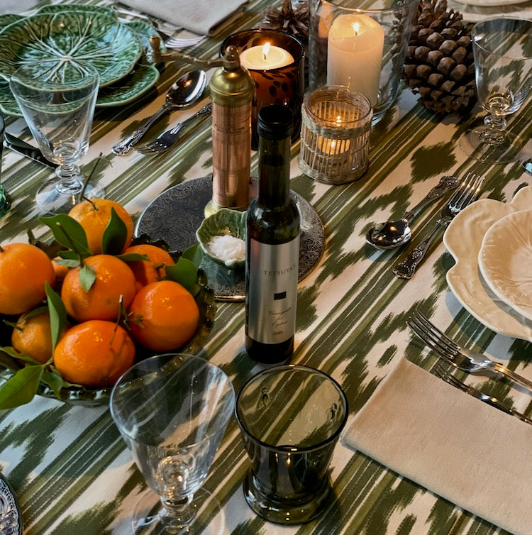 The Voyage Dubai - Mallorcan ikat tablecloth in Olive Green