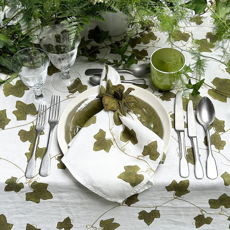 The Voyage Dubai -  'Ivy' Herbarium Linen Tablecloth