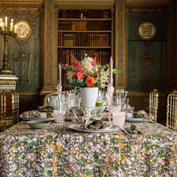 The Voyage Dubai -Summerill and Bishop Marble Linen Tablecloth in Green, Rose Pink and Orange