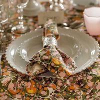 The Voyage Dubai Summerill and Bishop Marble Linen Napkins in Green, Rose Pink and Orange - Set of Two