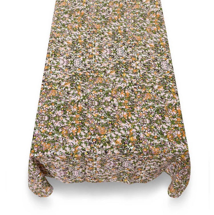 The Voyage Dubai - Summerill and Bishop Marble Linen Tablecloth in Green, Rose Pink and Orange