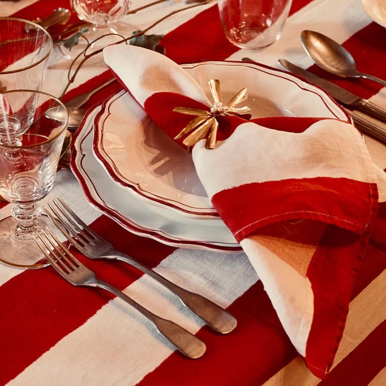 The Voyage Dubai Summerill an Bishop Stripe Linen Napkins in White and Red