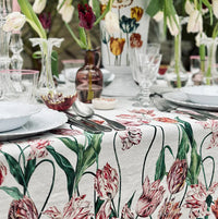 Tablecloth in Red & Pink

Tulipmania takes hold all over again… With rich, complex colours and elaborately curved and crimped petals that give each flower a distinctive character, this tablecloth explores the intriguing nature of the Tulip, a flower that has continued to beguile with its beauty,throughout the centuries.