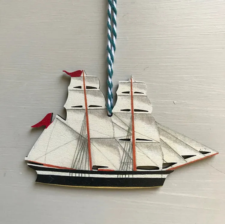 The Voyage Dubai - Clipper Ship 3mm birch plywood decoration (printed both sides) from an original painting by Elizabeth Harbour.