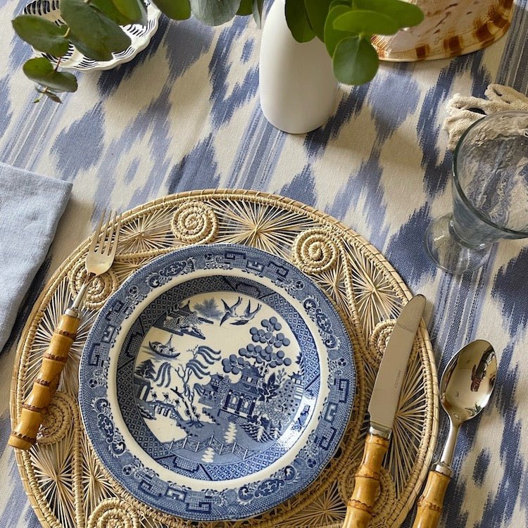 Ikat Mallorcan Tablecloth in Sky Blue - The Voyage Dubai