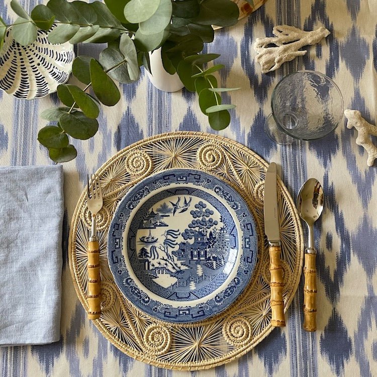 Ikat Mallorcan Tablecloth in Sky Blue - The Voyage Dubai