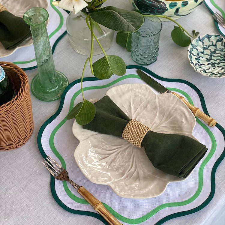 Set of Two Double Scalloped Cotton Placemats - Green - The Voyage Dubai